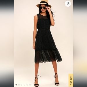 Afternoon Stroll Black Polka Dot Midi Dress Size L